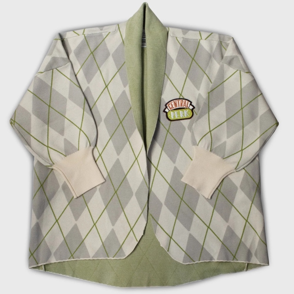 F•R•I•E•N•D•S Central Perk Argyle Cardigan Sweater Size L